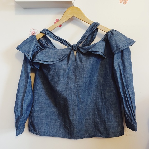NWT J. CREW Denim Off-the-shoulder Flowy Shirt - Picture 3 of 5